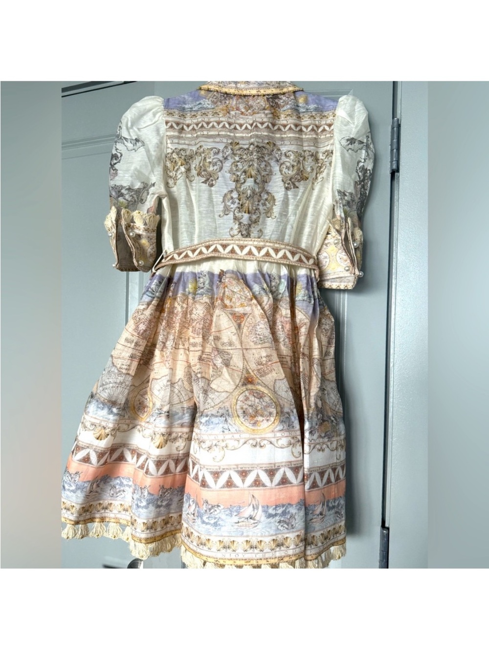 High tide Zimmerman odyssey Puff-Sleeve Mini Dress in Cream & Pastel - Picture 7 of 9